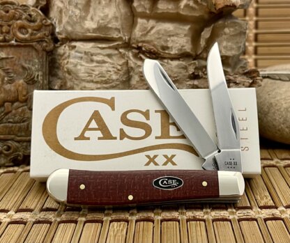 Case XX USA 2025 Dark Red Burlap Micarta 12271 Carbon Mini Trapper Knife