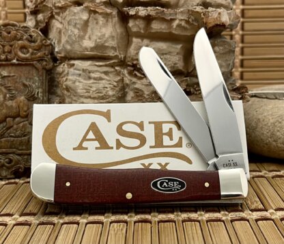 Case XX USA 2025 Dark Red Burlap Micarta 12270 Carbon Trapper Knife