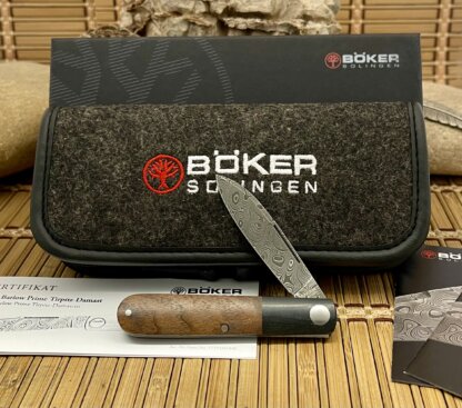 Boker Solingen Germany Prime Barlow Walnut/Micarta Tirpitz Damascus Barlow Knife