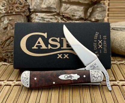 Case XX USA Custom Brown Maple Burl Scrolled Russlock Knife