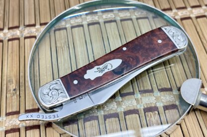 Case XX USA Custom Brown Maple Burl Scrolled Russlock Knife - Image 2