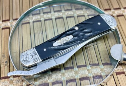 Case XX USA Custom Rough Black Scrolled Russlock Knife - Image 2