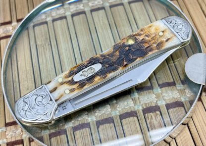 Case XX USA Custom Peachseed Amber Bone Scrolled Mini Copperlock Knife - Image 2