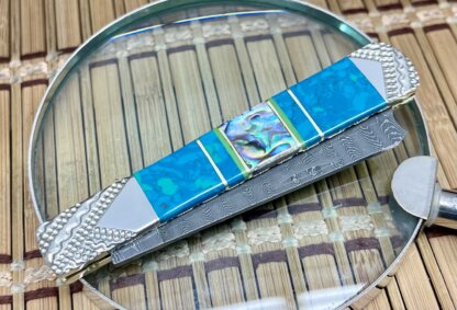 Case XX Wild Horse Custom Abalone & Chrysocolla Damascus Razor Barlow Knife #1 - Image 2