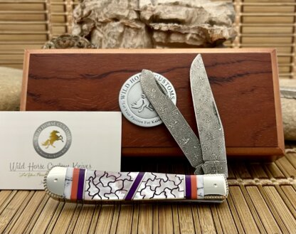 Case XX Wild Horse Custom Mother of Pearl & Coral Damascus Trapper Knife #1/1