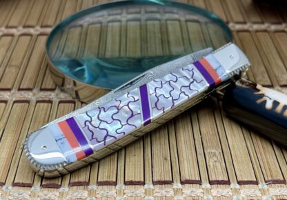 Case XX Wild Horse Custom Mother of Pearl & Coral Damascus Trapper Knife #1/1 - Image 2