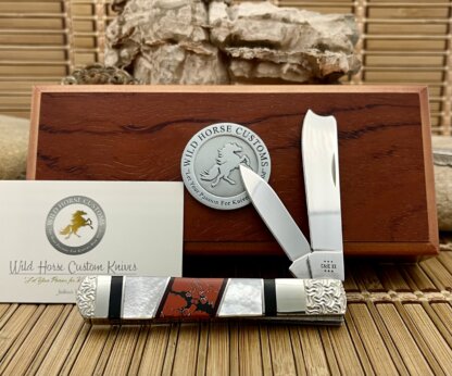 Case XX Wild Horse Custom Mother of Pearl & Red Jasper Razor Barlow Knife #1