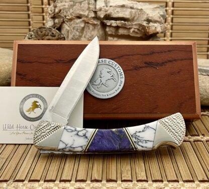 Buck 110 USA Wild Horse Custom Purple Turquoise w/ Pyrite Hunter Knife #1/3 - Image 4