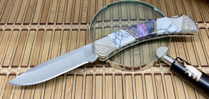 Buck 110 USA Wild Horse Custom Purple Turquoise w/ Pyrite Hunter Knife #1/3 - Image 2