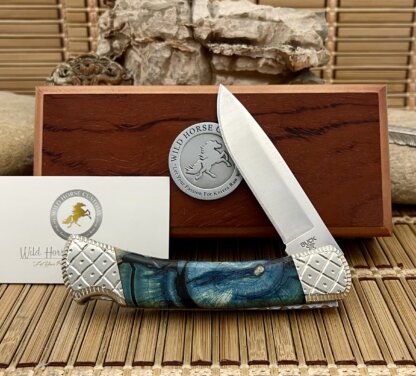 Buck 110 USA Wild Horse Custom Cross-Cut Blue Mammoth Fossil Hunter Knife #6