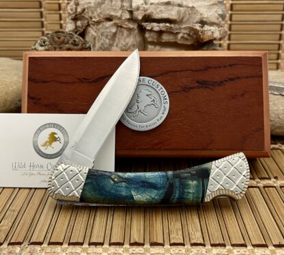 Buck 110 USA Wild Horse Custom Cross-Cut Blue Mammoth Fossil Hunter Knife #6 - Image 5