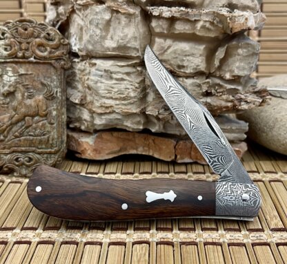 Patrik Francescato Desert Ironwood Mosaic Damascus Slip Joint Trapper Knife