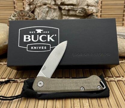 Buck 250 USA Saunter Slipjoint 154-CM Satin OD Green Black Micarta Folding Knife - Image 2