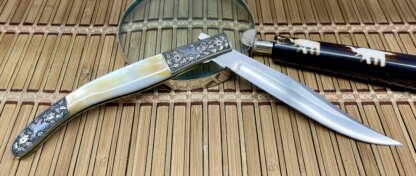 Jay Harris USA Gold Lip Pearl Titanium Hummingbird Engraved Linerlock Bowie Knife - Image 4