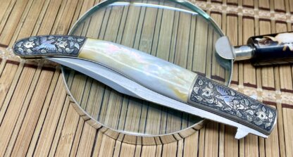 Jay Harris USA Gold Lip Pearl Titanium Hummingbird Engraved Linerlock Bowie Knife - Image 6